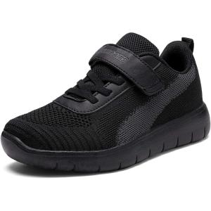 DREAM PAIRS Boys Girls Shoes Kids Tennis EZ-Ons MagicZips Athletic Running Walking Barefoot Zero Drop Sneakers(Black/Dark/Grey)