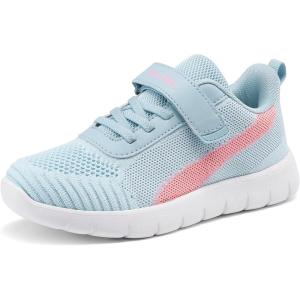 DREAM PAIRS Boys Girls Shoes Kids Tennis EZ-Ons MagicZips Athletic Running Walking Barefoot Zero Drop Sneakers(Light Blue/Pink)