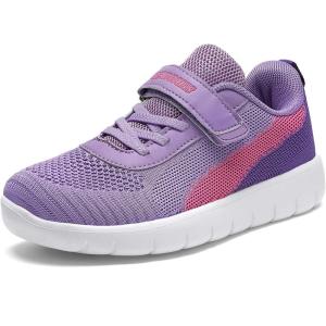 DREAM PAIRS Boys Girls Shoes Kids Tennis EZ-Ons MagicZips Athletic Running Walking Barefoot Zero Drop Sneakers(Purple/Fuchsia)