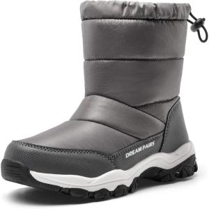 DREAM PAIRS Boys Girls Snow Boots Lightweight Slip Resistant Mid Calf Winter Shoes for Little/Big Kid(Dark Gray)