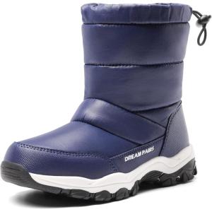 DREAM PAIRS Boys Girls Snow Boots Lightweight Slip Resistant Mid Calf Winter Shoes for Little/Big Kid(Navy)