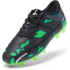 DREAM PAIRS Boys Girls Soccer Cleats Kids Football Shoes for Little/Big Kid(Black/Green)