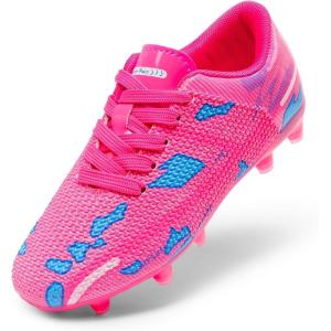 DREAM PAIRS Boys Girls Soccer Cleats Kids Football Shoes for Little/Big Kid(Hot Pink/Blue)