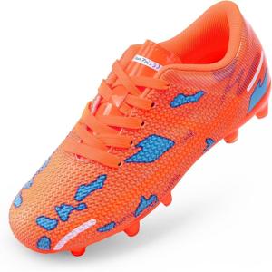 DREAM PAIRS Boys Girls Soccer Cleats Kids Football Shoes for Little/Big Kid(Orange)