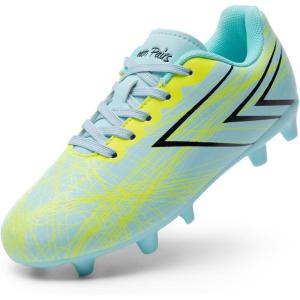 DREAM PAIRS Boys Girls Soccer Cleats Kids Youth Firm Ground Football Shoes for Little/Big Kid(Light Blue/Yellow)