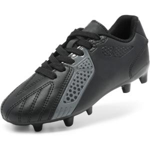 DREAM PAIRS Boys Girls Soccer Cleats Youth Firm Groud Classic Lightweight Football Shoes for Little/Big Kid(Black/Dark/Grey)