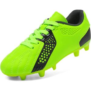 DREAM PAIRS Boys Girls Soccer Cleats Youth Firm Groud Classic Lightweight Football Shoes for Little/Big Kid(Neon/Green/Black)