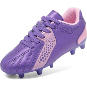 DREAM PAIRS Boys Girls Soccer Cleats Youth Firm Groud Classic Lightweight Football Shoes for Little/Big Kid(Purple/Pink)