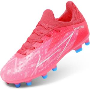 DREAM PAIRS Boys Girls Soccer Cleats Youth Firm Groud Football Shoes for Little/Big Kid(Hot Pink)
