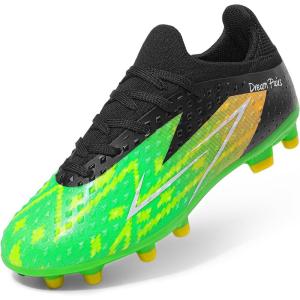DREAM PAIRS Boys Girls Soccer Cleats Youth Firm Groud Football Shoes for Little/Big Kid(Neon Green/Black)