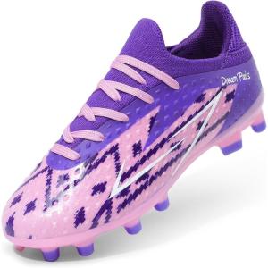 DREAM PAIRS Boys Girls Soccer Cleats Youth Firm Groud Football Shoes for Little/Big Kid(Pink/Purple)