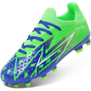DREAM PAIRS Boys Girls Soccer Cleats Youth Firm Groud Football Shoes for Little/Big Kid(Royal Blue/Neon Green)