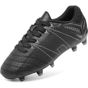 DREAM PAIRS Boys Girls Soccer Football Cleats Shoes for Little Kid/Big Kid(Black/Grey)