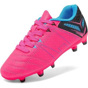 DREAM PAIRS Boys Girls Soccer Football Cleats Shoes for Little Kid/Big Kid(Fuchsia/Black/Cyan)