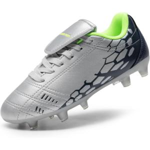 DREAM PAIRS Boys Girls Soccer Football Cleats Shoes for Little/Big Kid(Light/Grey/Navy)
