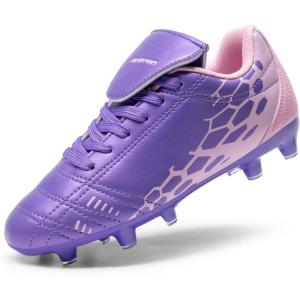 DREAM PAIRS Boys Girls Soccer Football Cleats Shoes for Little/Big Kid(Light/Purple/Pink)