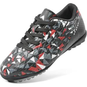 DREAM PAIRS Boys Girls Turf Indoor Soccer Shoes Lace Up Cleats for Little/Big Kid(Black/Red)