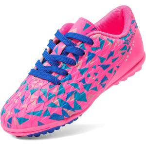DREAM PAIRS Boys Girls Turf Indoor Soccer Shoes Lace Up Cleats for Little/Big Kid(Fuchsia)