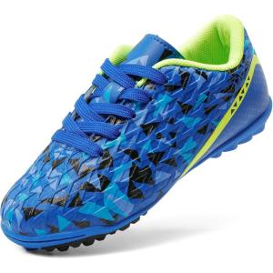 DREAM PAIRS Boys Girls Turf Indoor Soccer Shoes Lace Up Cleats for Little/Big Kid(Royal/Blue/Neon/Green)
