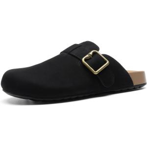 DREAM PAIRS Clogs for Women Suede Mules Wide Toe Shoes Wide Width Slip On Comfortable Clogs with Lightweight Soft Footbed, Anti-Slip Outsole, Arch Support(Black)
