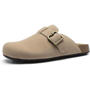 DREAM PAIRS Clogs for Women Suede Mules Wide Toe Shoes Wide Width Slip On Comfortable Clogs with Lightweight Soft Footbed, Anti-Slip Outsole, Arch Support(Apricot)