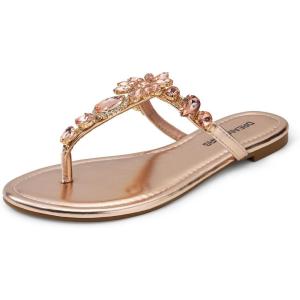 DREAM PAIRS Flip Flops for Women Dressy Rhinestone T-Strap Thong Sandals for Summers Dress Beach(Champagne)