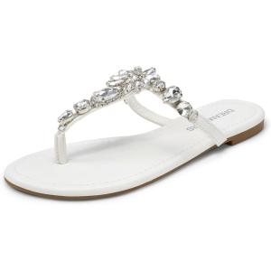 DREAM PAIRS Flip Flops for Women Dressy Rhinestone T-Strap Thong Sandals for Summers Dress Beach(White)