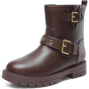 DREAM PAIRS Girls Ankle Boots Waterproof Side Zipper Booties for Little Kid/Big Kid(Brown)