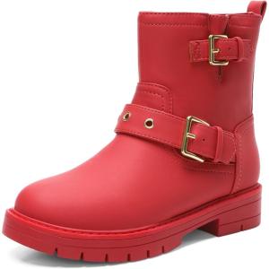 DREAM PAIRS Girls Ankle Boots Waterproof Side Zipper Booties for Little Kid/Big Kid(Red)
