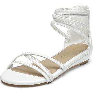 DREAM PAIRS Girls Ankle Strap Flat Sandals Summer Dressy Strappy Gladiator Rhinestones Platform Low Heels Shoes(White)