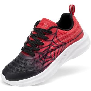 DREAM PAIRS Girls Boys Shoes Kids Lace up Tennis Sparkle Glitter Athletic Running Sneakers(Black/Red)