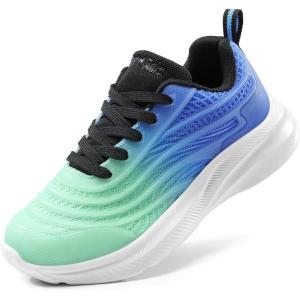 DREAM PAIRS Girls Boys Shoes Kids Lace up Tennis Sparkle Glitter Athletic Running Sneakers(Light Green/Blue)