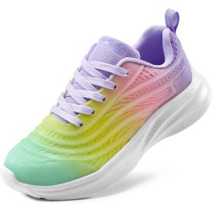 DREAM PAIRS Girls Boys Shoes Kids Lace up Tennis Sparkle Glitter Athletic Running Sneakers(Rainbow/Purple)