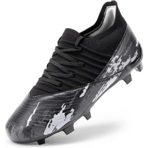 DREAM PAIRS Girls Boys Soccer Cleats Youth Firm Groud Outdoor Sports Athletic Mid-top Football Shoes for Little/Big Kid(Black)