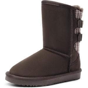 DREAM PAIRS Girls Boys Winter Boots Faux Fur Lined Mid Calf Kids Snow Tall Shoes FuzzyChic Kid’s Buckle for Little Kid/Big Kid(Brown)