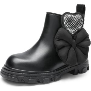 DREAM PAIRS Girls Chelsea Boots Side Zipper Lug Sole Ankle Booties Toddler/Little Kid/Big Kid(Black)