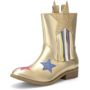 DREAM PAIRS Girls Cowgirl Cowboy Western Mid Calf Tassel Boots(Gold)