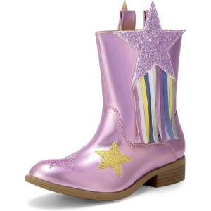 DREAM PAIRS Girls Cowgirl Cowboy Western Mid Calf Tassel Boots(Purple)