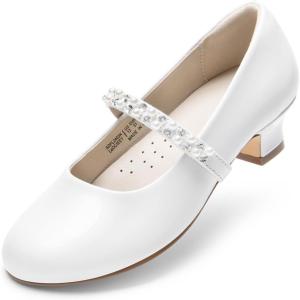DREAM PAIRS Girls Dress Shoes Low Heels for Little Big Girl Mary Jane Shoes with Pearl Rhinestones Flower Girl Pumps Princess Wedding Party(White)