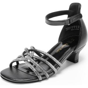DREAM PAIRS Girls Dress Shoes Sandals Low Heels Ankle Strap Flower Wedding Party Shoes for Little Kid/Big Kid(Black)