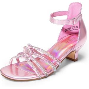 DREAM PAIRS Girls Dress Shoes Sandals Low Heels Ankle Strap Flower Wedding Party Shoes for Little Kid/Big Kid(Pink)