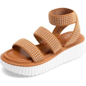 DREAM PAIRS Girls Flatform Wedge Open Toe Platform Summer Sandals with Buckle Ankle Strap for Little Kid/Big Kid(Brown)