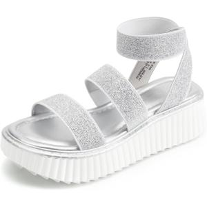DREAM PAIRS Girls Flatform Wedge Open Toe Platform Summer Sandals with Buckle Ankle Strap for Little Kid/Big Kid(Silver)