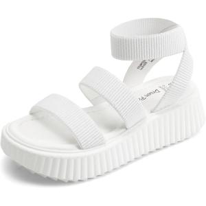 DREAM PAIRS Girls Flatform Wedge Open Toe Platform Summer Sandals with Buckle Ankle Strap for Little Kid/Big Kid(White)