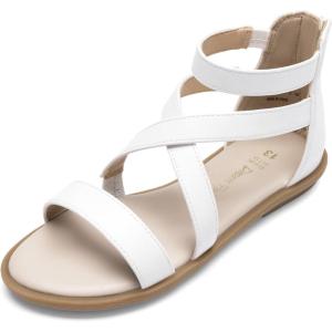 DREAM PAIRS Girls Gladiator Sandals with Zipper Strappy Sandals Toddler/Little Kid/Big Kid(White)