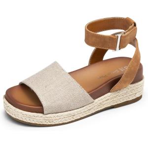 DREAM PAIRS Girls Platform Wedge Open Toe Espadrille Sandals with Buckle Ankle Strap for Little Kid/Big Kid(Beige/Tan)