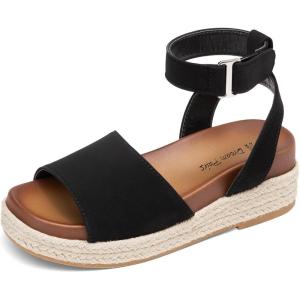 DREAM PAIRS Girls Platform Wedge Open Toe Espadrille Sandals with Buckle Ankle Strap for Little Kid/Big Kid(Black)