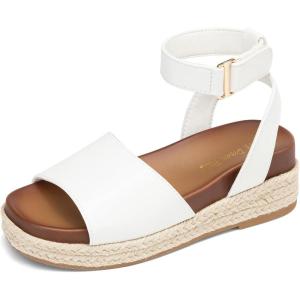 DREAM PAIRS Girls Platform Wedge Open Toe Espadrille Sandals with Buckle Ankle Strap for Little Kid/Big Kid(White)
