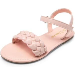 DREAM PAIRS Girls Sandals Classic Open Toe Braided Flat Sandals Summer Dress Shoes(Pink)