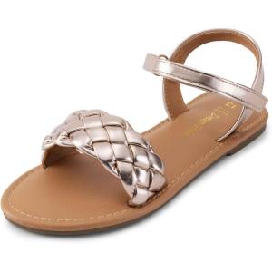DREAM PAIRS Girls Sandals Classic Open Toe Braided Flat Sandals Summer Dress Shoes(Rose Gold-metallic)